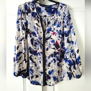 Daisy Fuentes 1X blouse grey & blue